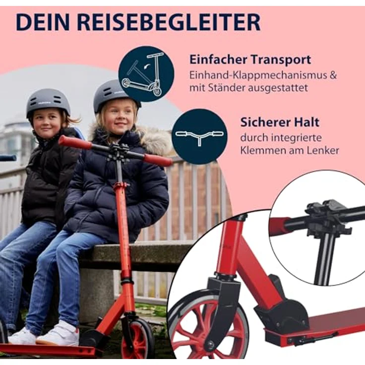 Hudora Scooter 14452 Up 200, höhenverstellbar, Alu-Leichtbauweise, 200mm Rollen, rot – Bild 5