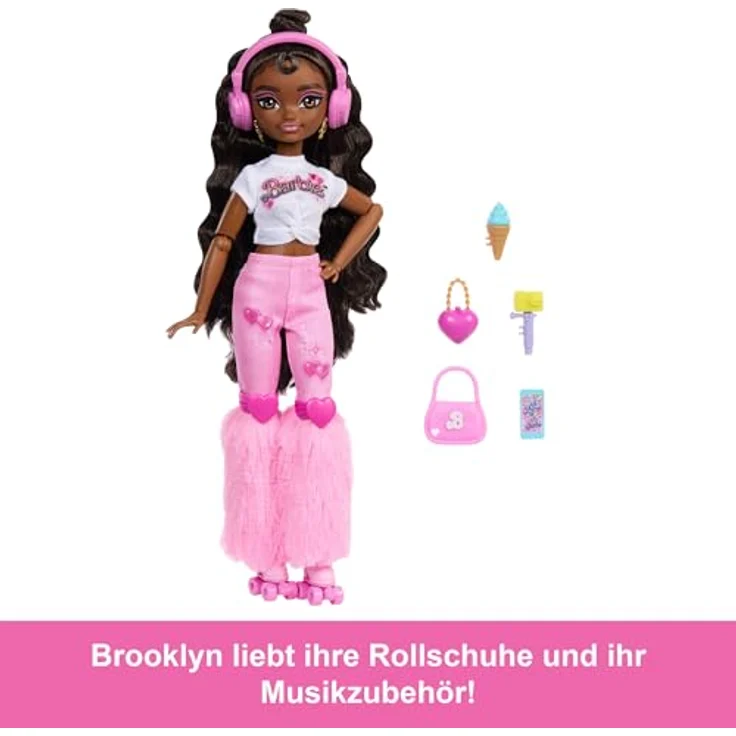 Mattel GmbH Barbie Dream Besties Skate Party Puppe Brooklyn, mit Rollschuh-Accessoires und langem braunem Haar – Bild 2
