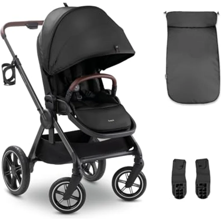 hauck Comfort N Care, Black - Kinder Buggy mit Liegefunktion, wendbarem Sitz, XL Verdeck UPF 50+, Federung und Gummi Rädern, bis 22 kg, inkl. Beindecke und Getränkehalter – Bild 1