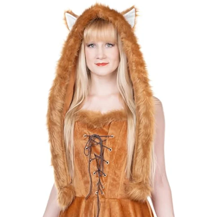 Maskworld Foxy Lady Fuchs Kostüm für Damen, Fünfteiliges Set mit Minikleid, Kapuze und Puschelschwanz in rostrotem Farbton, Größe XS, ideal für Karneval, Halloween & Motto-Party – Bild 2
