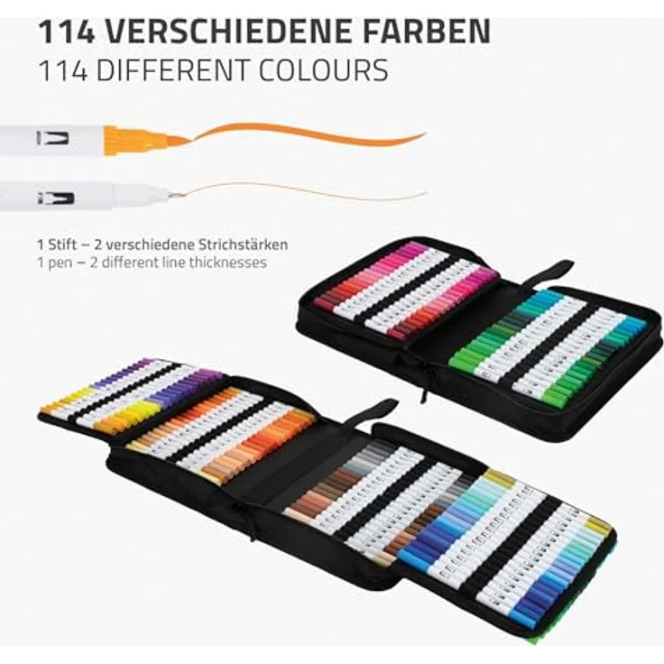 ECD Germany Kreativset Malkoffer 121-tlg, Dual Brush Pen Set mit 120 Farben, wasserbasierte Doppelfasermaler, praktisches Mäppchen mit Reißverschluss – Bild 5
