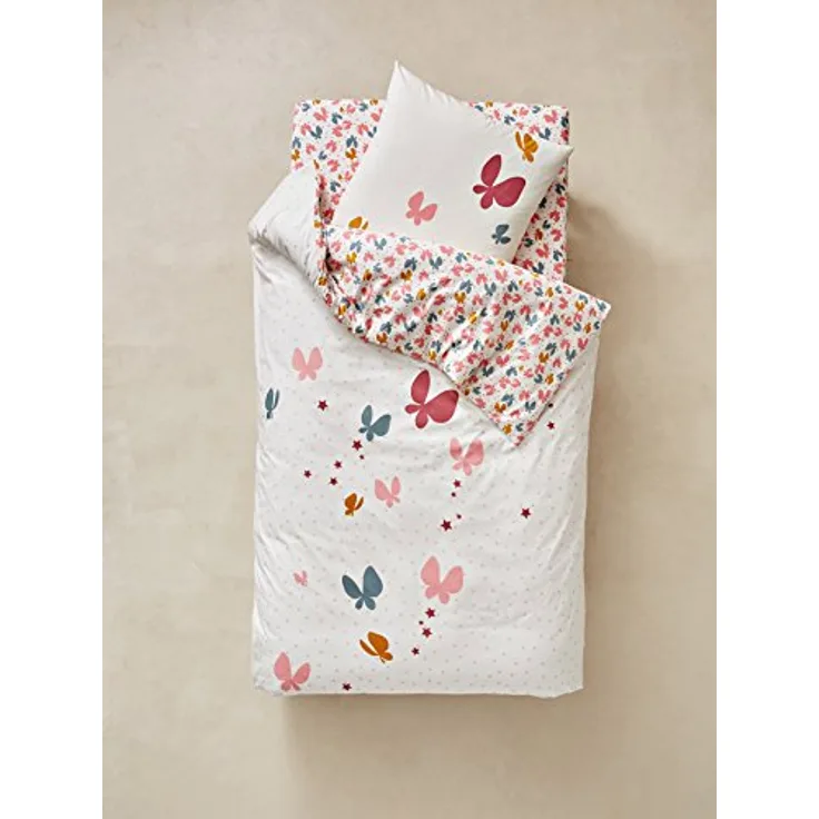 Vertbaudet Bettwäsche-Set für Kinder Schmetterlinge rosa Bedruckt 140X200 - Kissen 50X75