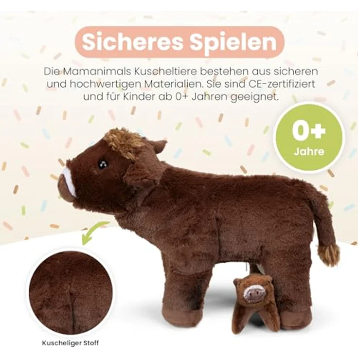 Mamanimals Kuh Kuscheltier mit Baby, 35 cm groß, Reißverschluss, magnetische Zitzen, für Kinder ab 0+ Jahren – Bild 4