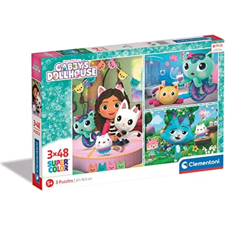 Clementoni DreamWorks Gabby's Dollhouse - 3 bunte Puzzles mit 48 Teilen, fördert Feinmotorik und Konzentration, 25289 – Bild 1