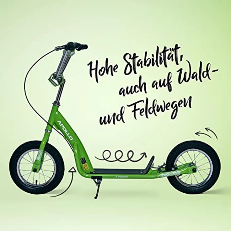 Apollo Retro Scooter Paradise | Roller mit Luftreifen 12,5 Zoll | Cityroller Kinder mit breiter Trittfläche | Kinderroller mit großen Rädern - Grün – Bild 3