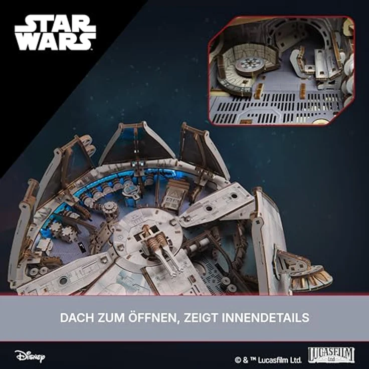 UGEARS Star Wars™ Millennium Falcon™ 3D Holzpuzzle, Modellbausatz mit 1235 Teilen und LED-Beleuchtung für Erwachsene, perfektes Geschenk für Star Wars Fans – Bild 4