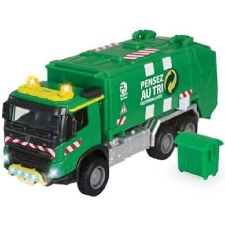 Majorette Volvo Freilauf-Müllwagen, Maßstab 1:43, mit Sound- und Lichtfunktionen, grün – Bild 1
