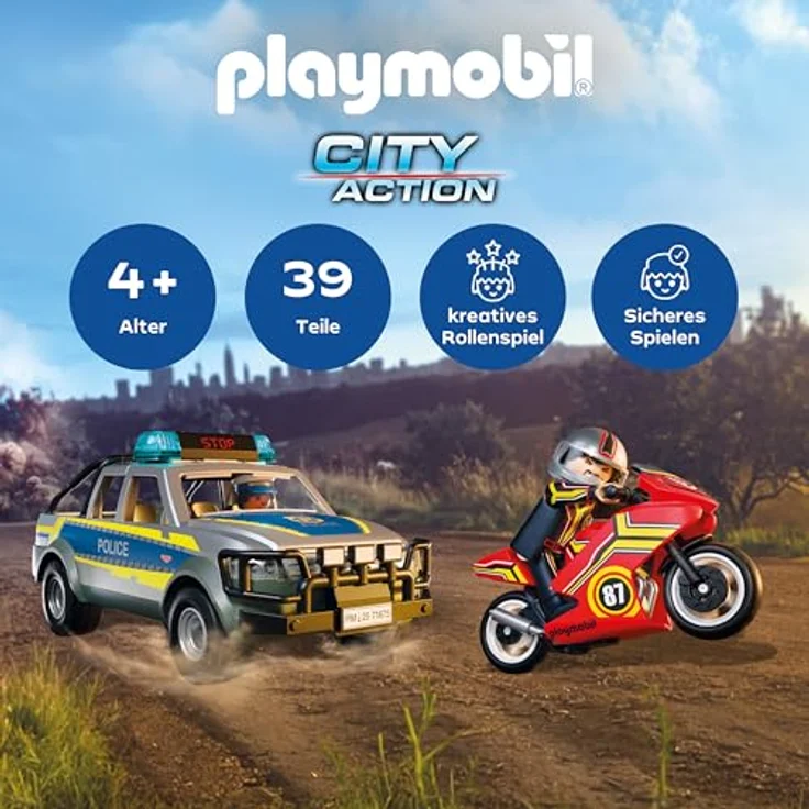 PLAYMOBIL Action Heroes Polizei-Verfolgungsjagd Set, Pick-Up mit Licht- & Soundeffekten, Motorrad und 2 Spielfiguren, für Kinder ab 4 Jahren, 71875 – Bild 2