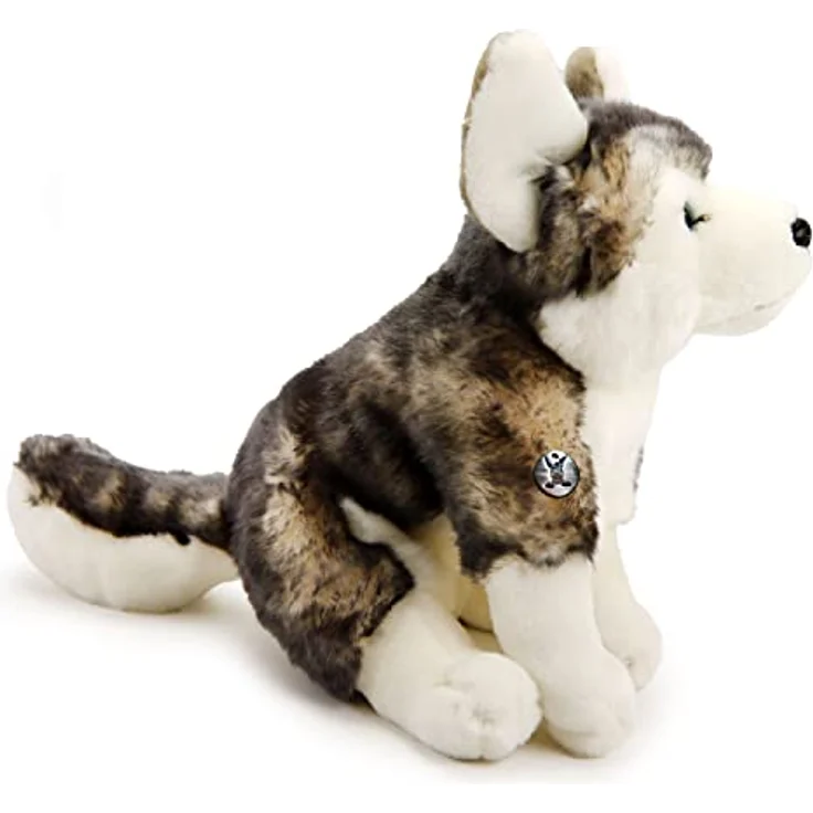 Kuscheltiere.biz Husky Kuscheltier Hund sitzend Schlittenhund grau-weiß Plüschtier Nikita - Naturrealistischer Husky, blauen Knopfaugen, Lebensecht mit dunklen Haarspitzen, 40 cm, waschbar bei 30°C – Bild 3