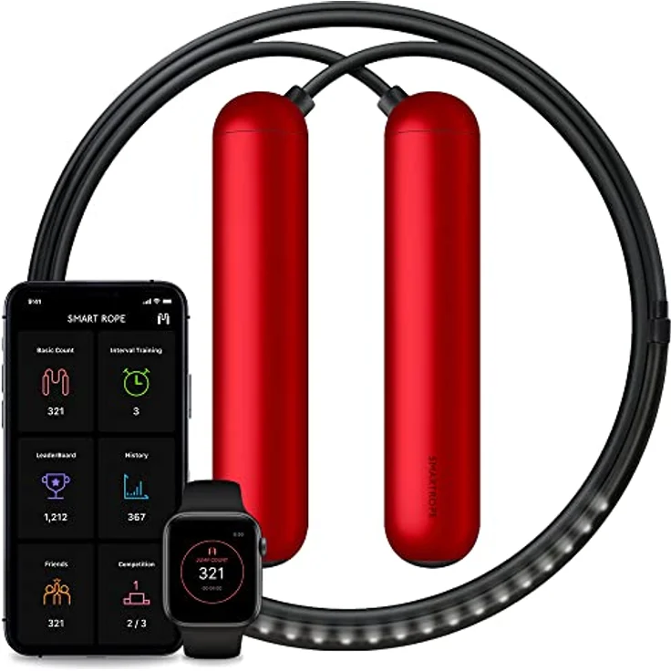 TANGRAM Factory Smart Rope – LED-eingebettetes Springseil - Sehen Sie Ihre Fitnessdaten in der Luft, während du springst (L, Rot) – Bild 1