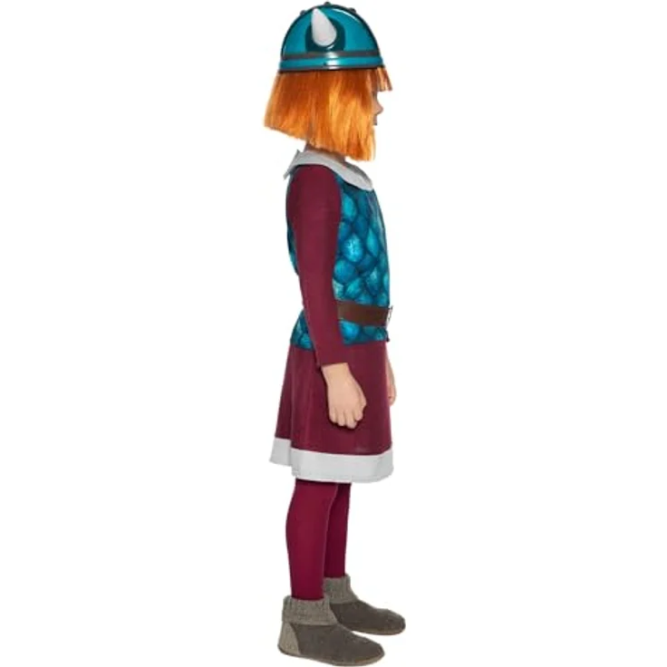 Maskworld Wickie der schlaue Wikinger-Junge, vierteiliges Kinderkostüm 122-128, lilafarbene Tunika mit Gürtel und Überwurf – Bild 5