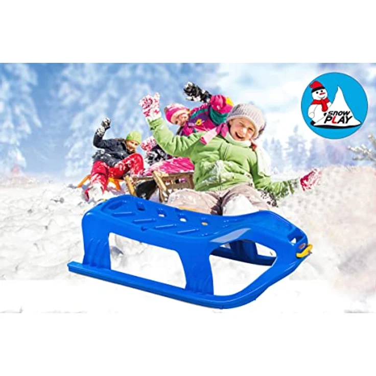 JAMARA 461121 Play Schlitten Snow-Star 90cm-Metallkufen, Seil mit Griff zum Ziehen, schlagzäher Kunststoff, blau – Bild 2