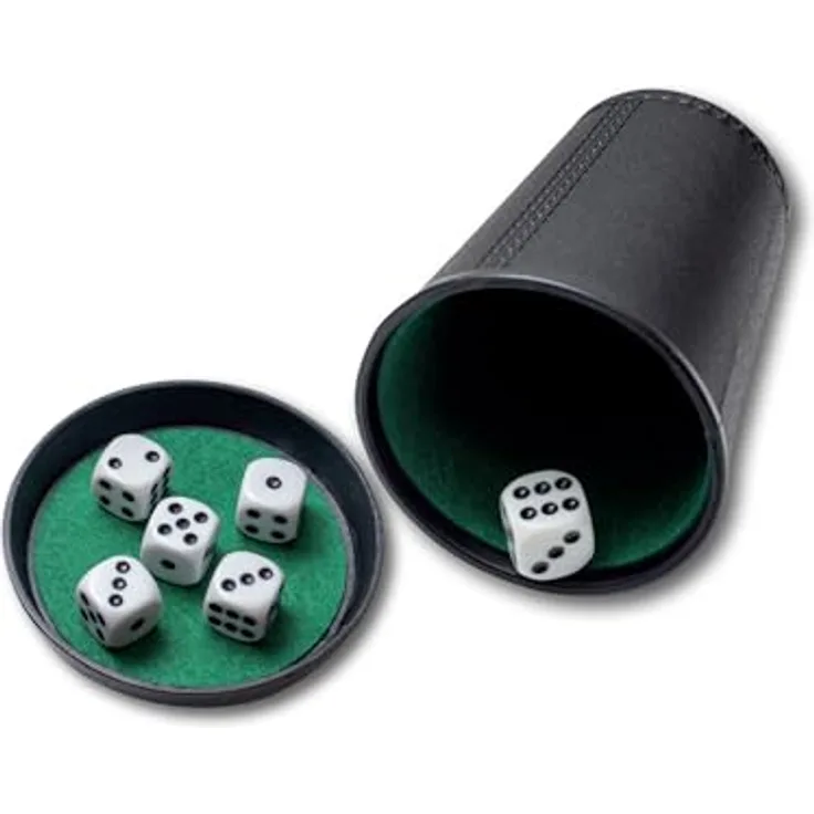 Noris 606152776 Würfelbecher Set, Würfelspiel mit 6 Würfeln (16mm) und Deckel, Mehrfarbig, für Spieler ab 3 Jahren