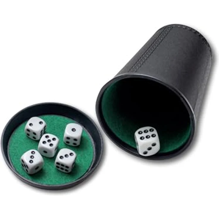 Noris 606152776 Würfelbecher Set, Würfelspiel mit 6 Würfeln (16mm) und Deckel, Mehrfarbig, für Spieler ab 3 Jahren – Bild 1