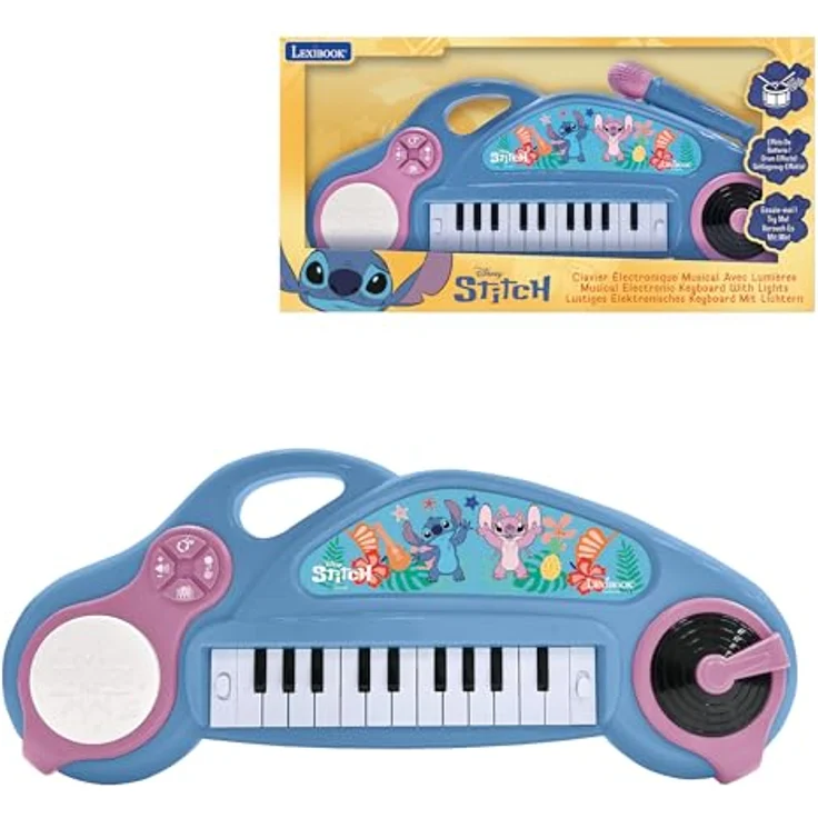 Lexibook K704D, elektronisches Klavier mit 4 integrierten Soundeffekten, 22 Demo-Melodien und DJ-Funktion, Disney Stitch Design – Bild 1