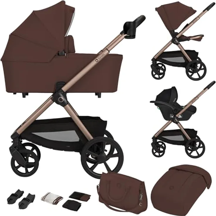 Lionelo Carmine 3 in 1 Kinderwagen, Reisesystem mit ADAC-Babyschale, Babywanne und Buggy, GravelTech Räder, UPF50+, für 0-4 Jahre (0-22 kg)