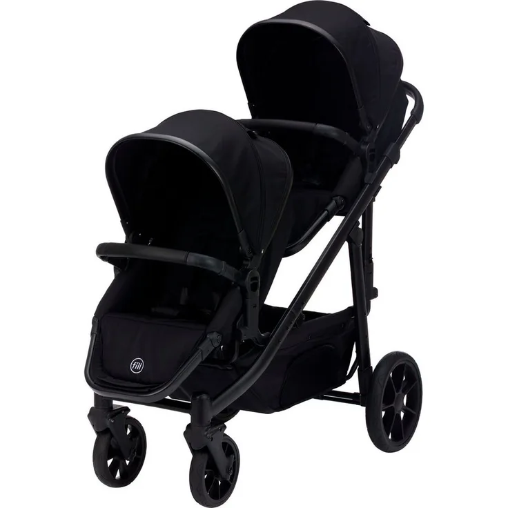 Fillikid Zwillings-Kombikinderwagen Fill Two in One, flexibler Geschwisterwagen mit Aluminiumrahmen und großem Einkaufskorb, schwarz