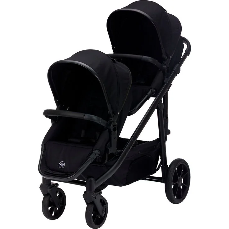 Fillikid Zwillings-Kombikinderwagen Fill Two in One, flexibler Geschwisterwagen mit Aluminiumrahmen und großem Einkaufskorb, schwarz