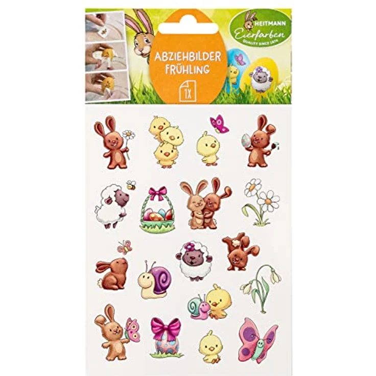 Heitmann Eierfarben - Abziehbilder Frühling - 1 Bogen Bunt - Sticker mit Frühlingsmotiven zum Verzieren von gefärbten und ungefärbten Eiern – Bild 1