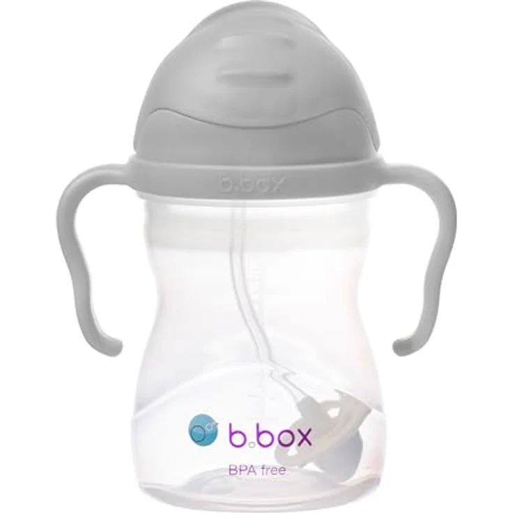 b.box Trinklernbecher, Auslaufsicherer Flip-Top-Becher mit schwerem Strohhalm und Griff, BPA-frei, spülmaschinenfest, grau, 240 ml, ab 6 Monaten – Bild 1