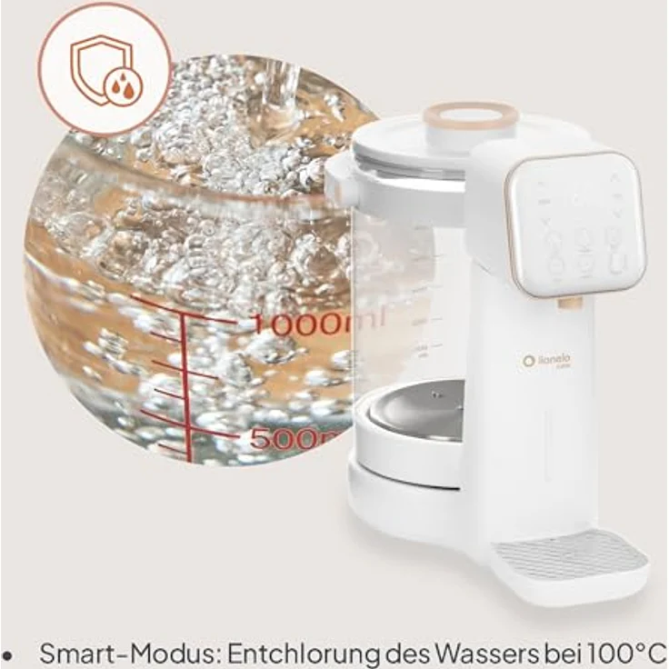 Lionelo Babypresto 2.0 Fläschchenzubereiter, Milchzubereiter und Flaschenwärmer mit 40-100 °C, UV-Hygiene, 30-300 ml Dosierung, 3 L Glasbehälter, LED-Display, Touch-Sperre – Bild 4