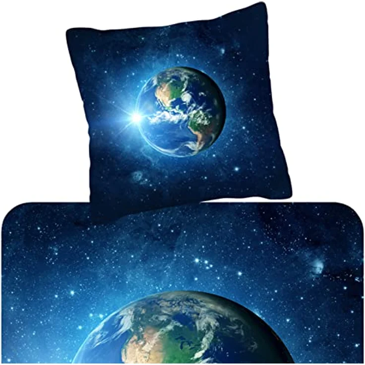 ESPiCO Bettwäsche Trendy Bedding Earth Blue Planet Erde Blau Weltraum Weltall Sterne Erdkugel All, 100% Baumwolle, Universum-Motiv, 135x200 cm – Bild 2