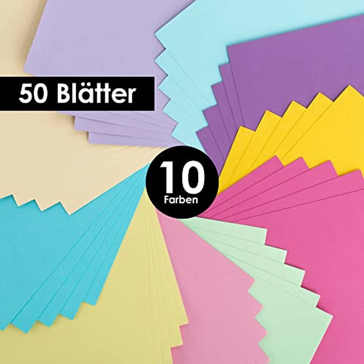 OfficeTree 50 x Tonkarton Pastell A4 - Tonpapier Pastellfarben 300g/m² - 10 Farben - Tonpapier A4 - Fotokarton A4 zum Basteln und Gestalten – Bild 3