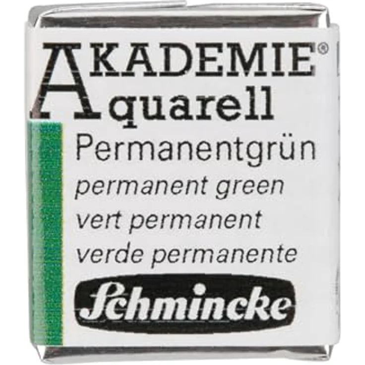 Schmincke AKADEMIE® Aquarell, feine Künstler-Aquarellfarbe, Permanentgrün 553, halbes Näpfchen, hochkonzentriert, vegan, lichchtbeständig – Bild 1
