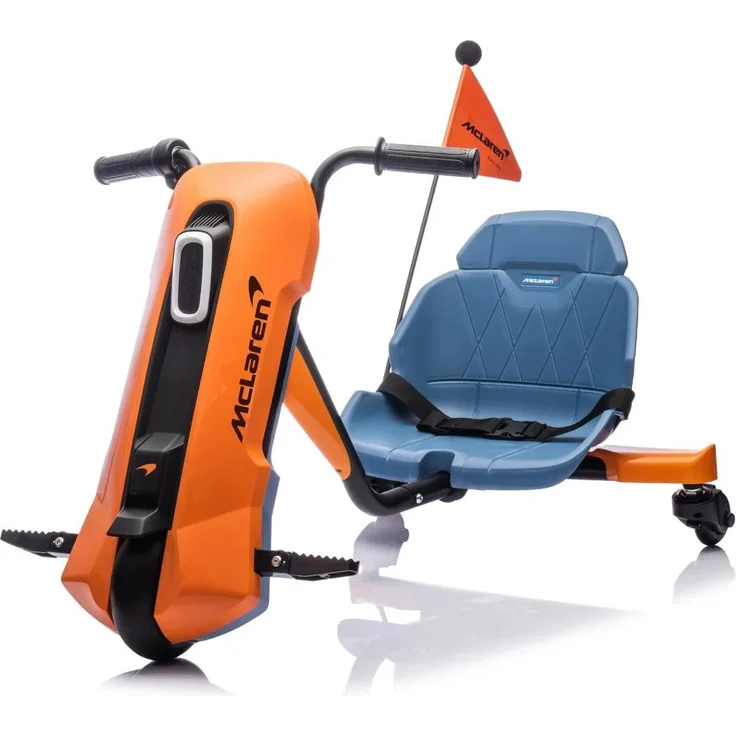 Vrooomy McLaren Drift-Kart, 12V Elektro-Kart für Kinder ab 6 Jahren mit Drift-Funktion, 360°-Hinterrädern, MP3-Player, Scheinwerfer, Sicherheitsgurt und max. 8 km/h – Orange
