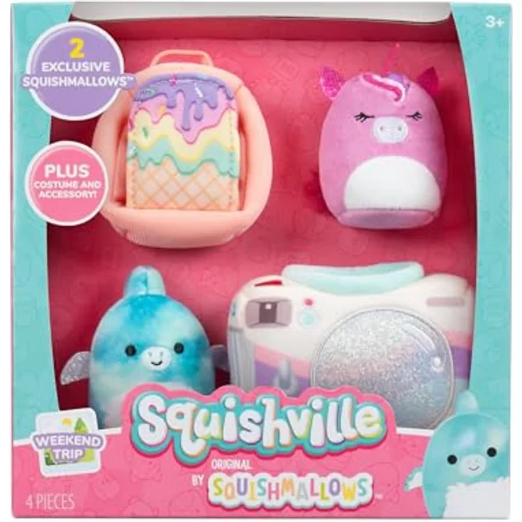 Squishville SQM0515 Accessoire Set Wochenend-Ausflug, superweiche Mini-Squishmallows, 5cm Plüschfiguren mit Zubehör