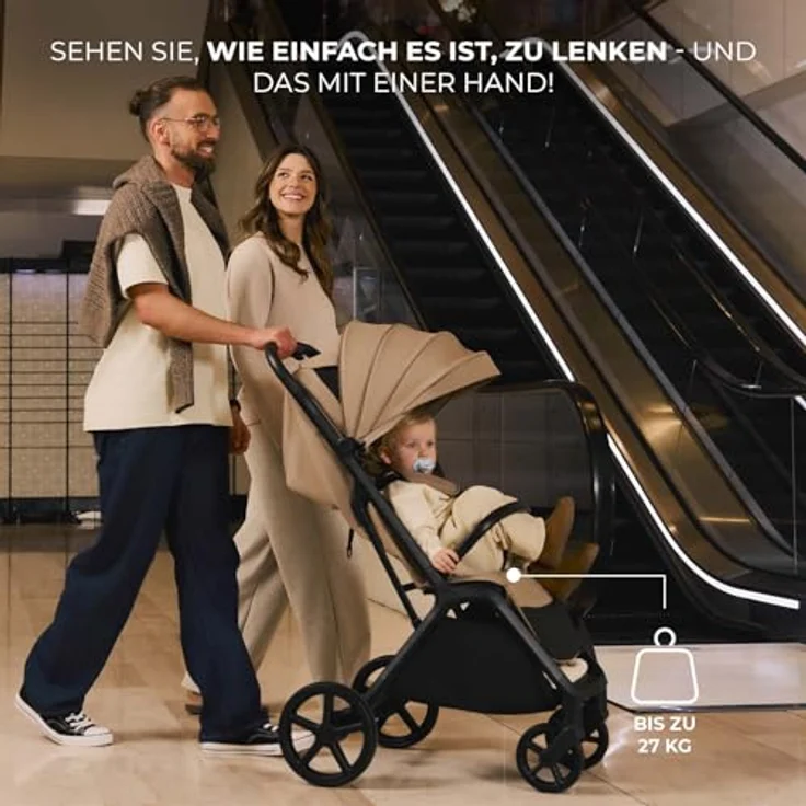 Kinderkraft LOOM Buggy bis 27 kg, leichter Kinderwagen mit vergrößertem Verdeck, gepolsterten Rädern, liegender Position und geräumigem Korb, Grün – Bild 5