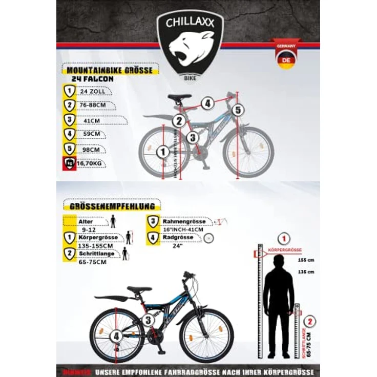 Chillaxx Bike Falcon Premium Mountainbike 24 Zoll Schwarz-Lime V-Bremse- 21 Gang-Schaltung - Vollfederung – Bild 5