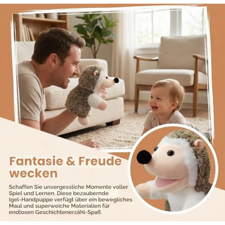 LOMTRATS Tierhandpuppen Set 2026, Wolf, Tiger, Löwe und Affe, ca. 25 cm, bewegliche Münder, ideal für Geschichtenerzählen und fantasievolles Spielen, Plüschmaterial – Bild 2