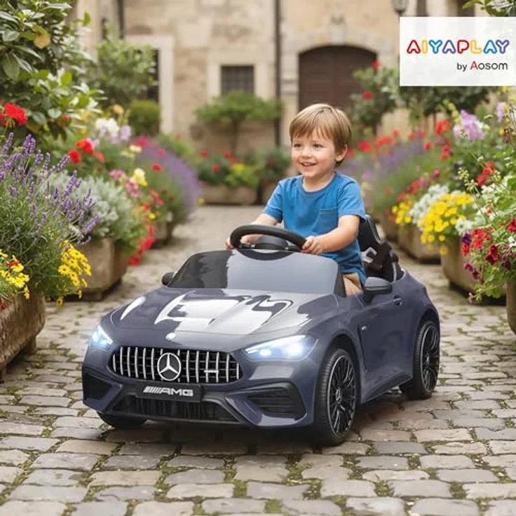 AIYAPLAY Kinder Elektroauto Mercedes-AMG, 12V mit 2,4 GHz Fernbedienung, 2 Motoren, sanftem Start/Stopp, MP3, LED-Beleuchtung, Federung, Hilfsräder, grau, für 3-6 Jahre – Bild 2