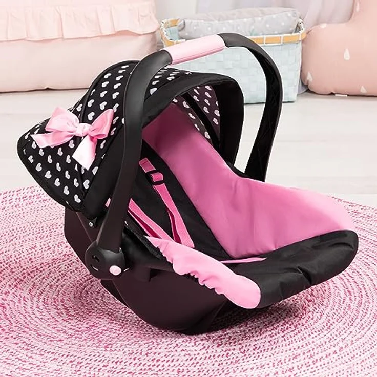 Bayer Design 67960AA Puppenautositz mit Dach, verstellbarem Griff, Puppenzubehör, rosa, schwarz, Herzen – Bild 4