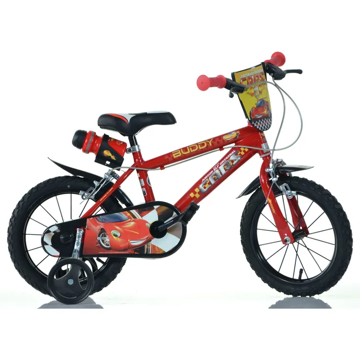 Dino Kinderfahrrad Cars Buddy, mit Stützrädern, Trinkflasche und Frontschild, blau