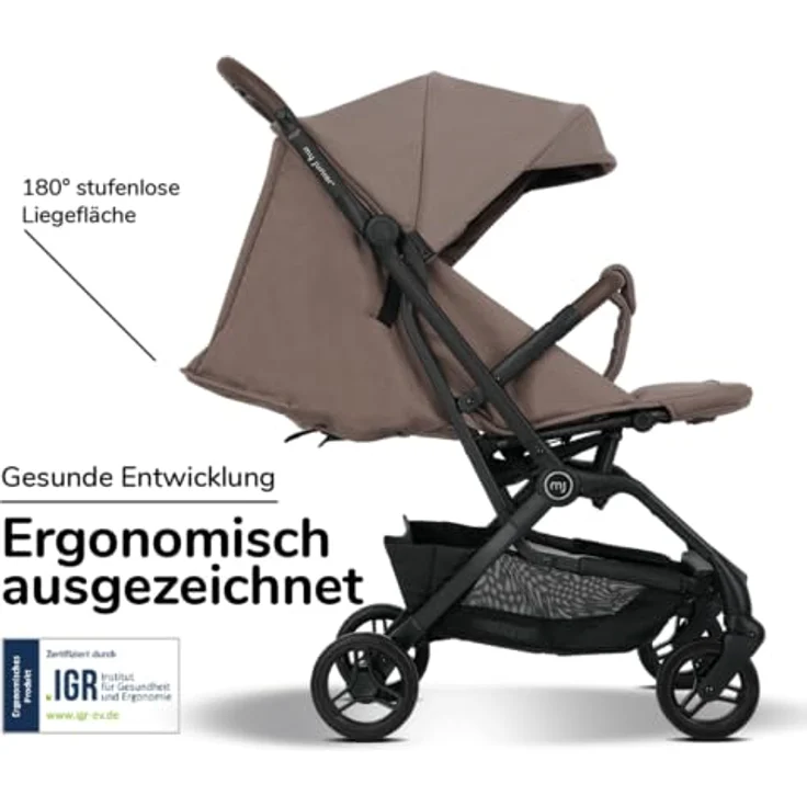 my junior® Buggy PICO² | Einhand AutoFold-Klappmechanismus | Ergonomische Liegeposition | UV50+ Sonnenverdeck | Handgepäckmaß | 2 Belüftungsfenster - Hazel Black – Bild 4