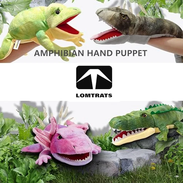 LOMTRATS Amphibien-Handpuppen Set, 50 cm große Plüschpuppen mit beweglichen Mündern, Frösche, Schlangen und Eidechsen für Geschichtenerzählen und Lernspiele – Bild 5