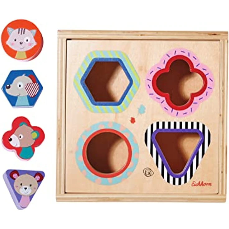 Eichhorn Steckspielzeug Steckbox Friends, aus FSC®-zertifizierten Birkenholz, fördert Feinmotorik, 6 x 17 x 17 cm – Bild 4