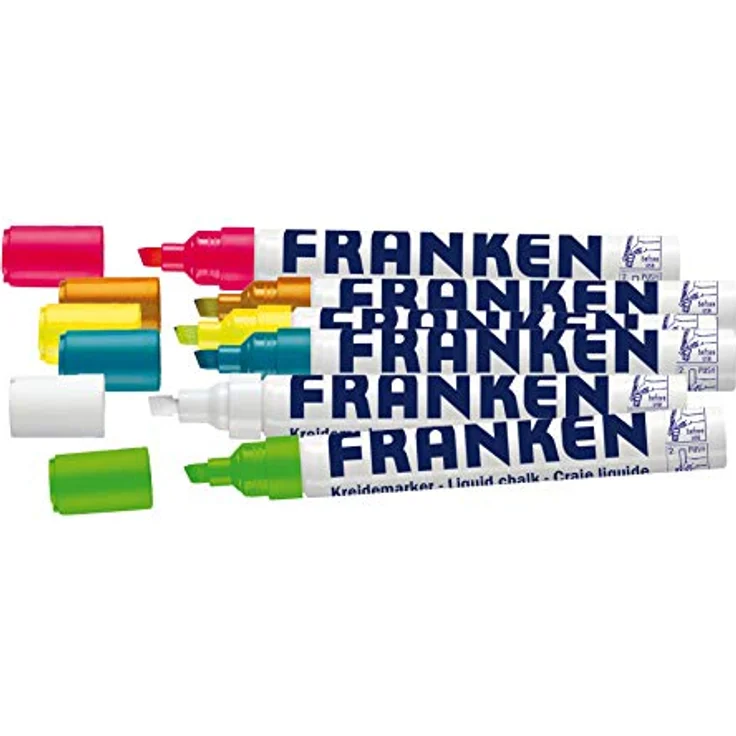 FRANKEN Kreidemarker Whiteboard Marker, 2-5mm Strichstärke, farbig sortiert (6 Stück: weiß, leuchtpink, leuchtgelb, leuchtorange, leuchtgrün, hellblau) – Bild 2