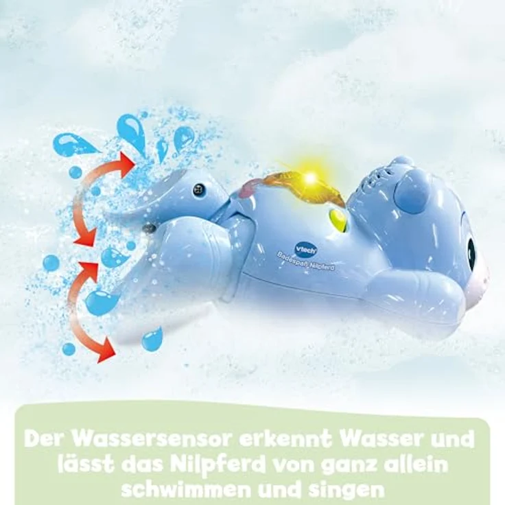Vtech Badespaß Nilpferd, schwimmendes Spielzeug mit Wassersensor und leuchtender Seesterntaste, türkis – Bild 2