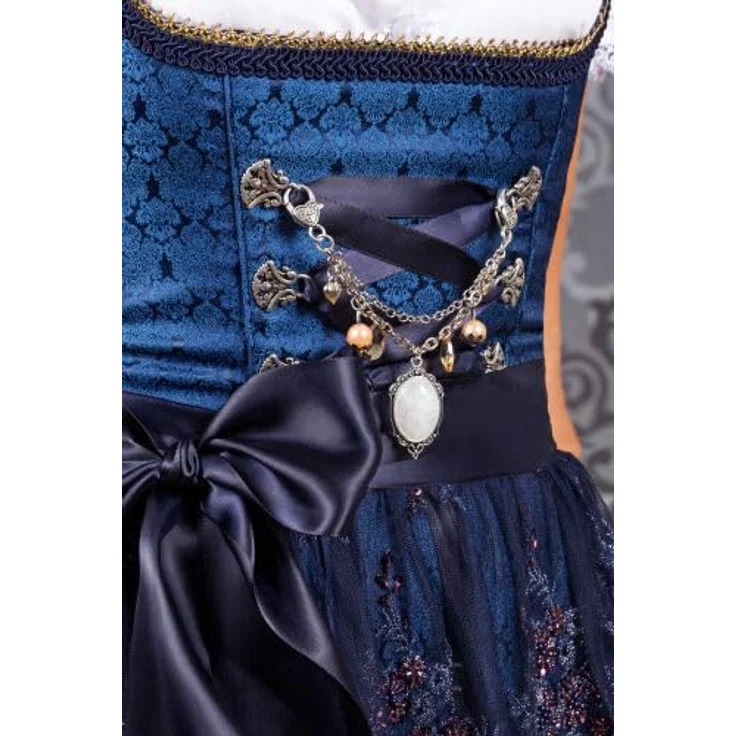 Edelnice Dirndl Josepha, Dirndlkleid mit edlen Paspeln und Charivari, blau – Bild 10