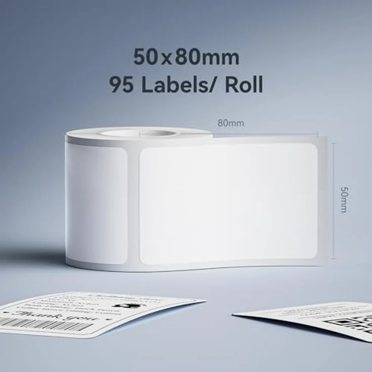 NIIMBOT Etikett B1 B21 B3S, wasserfeste Aufkleber 50x80mm (2"x3.15"), 95 Stück pro Rolle, weiß, ideal für Kleidungsetiketten, Glasetiketten und Barcodes – Bild 2