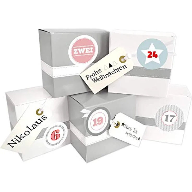 Frau WUNDERVoll Adventskalender Schneeflöckchen, Ziffern Pastell - Weihnachtskalender Bastelset Adventskalender zum Befüllen/Weihnachten, Papiertüten, Kinder, Zahlen, Geschenkbeutel, Aufkleber