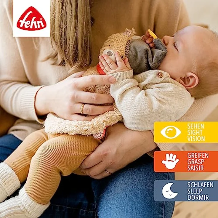 Fehn 060140 Schmusetuch Bär | Schnuffeltuch mit Bär-Köpfchen zum Greifen, Fühlen, Knuddeln und Liebhaben | Für Babys und Kleinkinder ab 0+ Monaten, Bär, Bruno – Bild 4