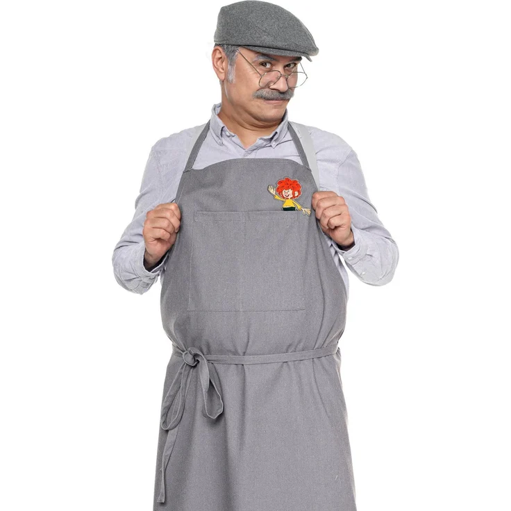 Maskworld Pumuckl – Meister Eder Kostüm, Grau mit Schreinerschürze, Schiebermütze und Brille, One Size