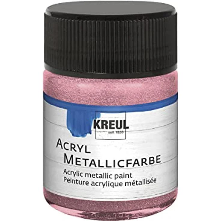 Kreul KREUL 77574 Acryl Metallicfarbe, 50 ml Glas in metallic rosa, cremig deckend, schnelltrocknend und wasserfest – Bild 1