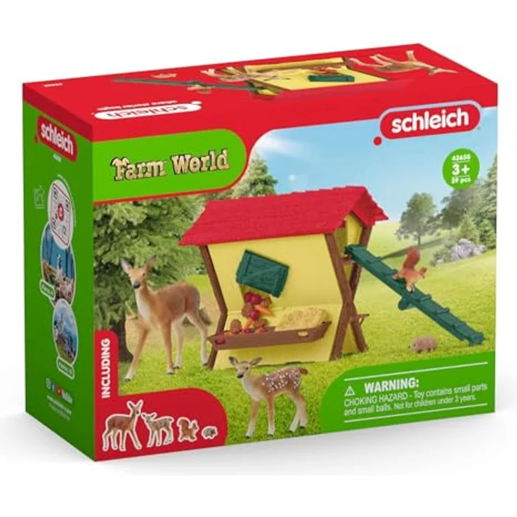 Schleich Fütterung der Waldtiere, Spielset mit Rotwild Kuh, Kalb und Futterkrippe, ca. 12 x 12,5 x 10 cm – Bild 8