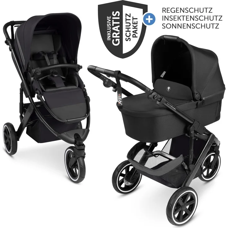 ABC Design Kombi-Kinderwagen Salsa 5 Run - Luftbereifung, Handbremse, XXL-Zubehörpaket - Pure - Coal