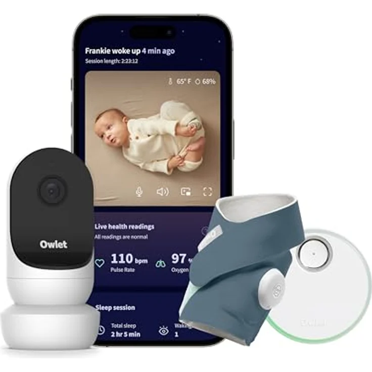 OWLET Owlet Dream Sock & Cam 2 Bundle - Pulsoximeter, Liveübertragung der Sauerstoffsättigung, Herzfrequenz -und des Schlafverhaltens (Bedtime Blue Set) – Bild 1